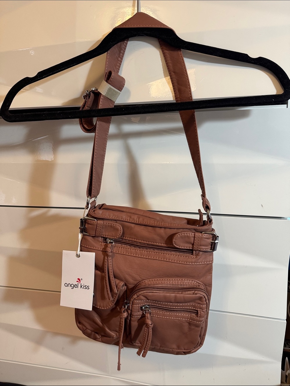 Angel Kiss Mauve Brown Multi-Zip Crossbody Bag